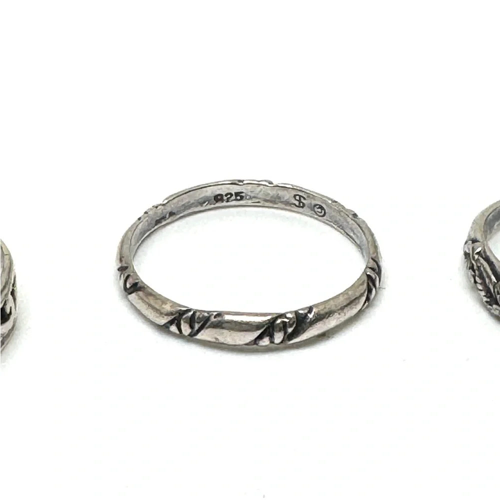 Sterling Silver Stacking Rings Dainty Bands Filigree Floral Size 7 1/2 to 7 3/4